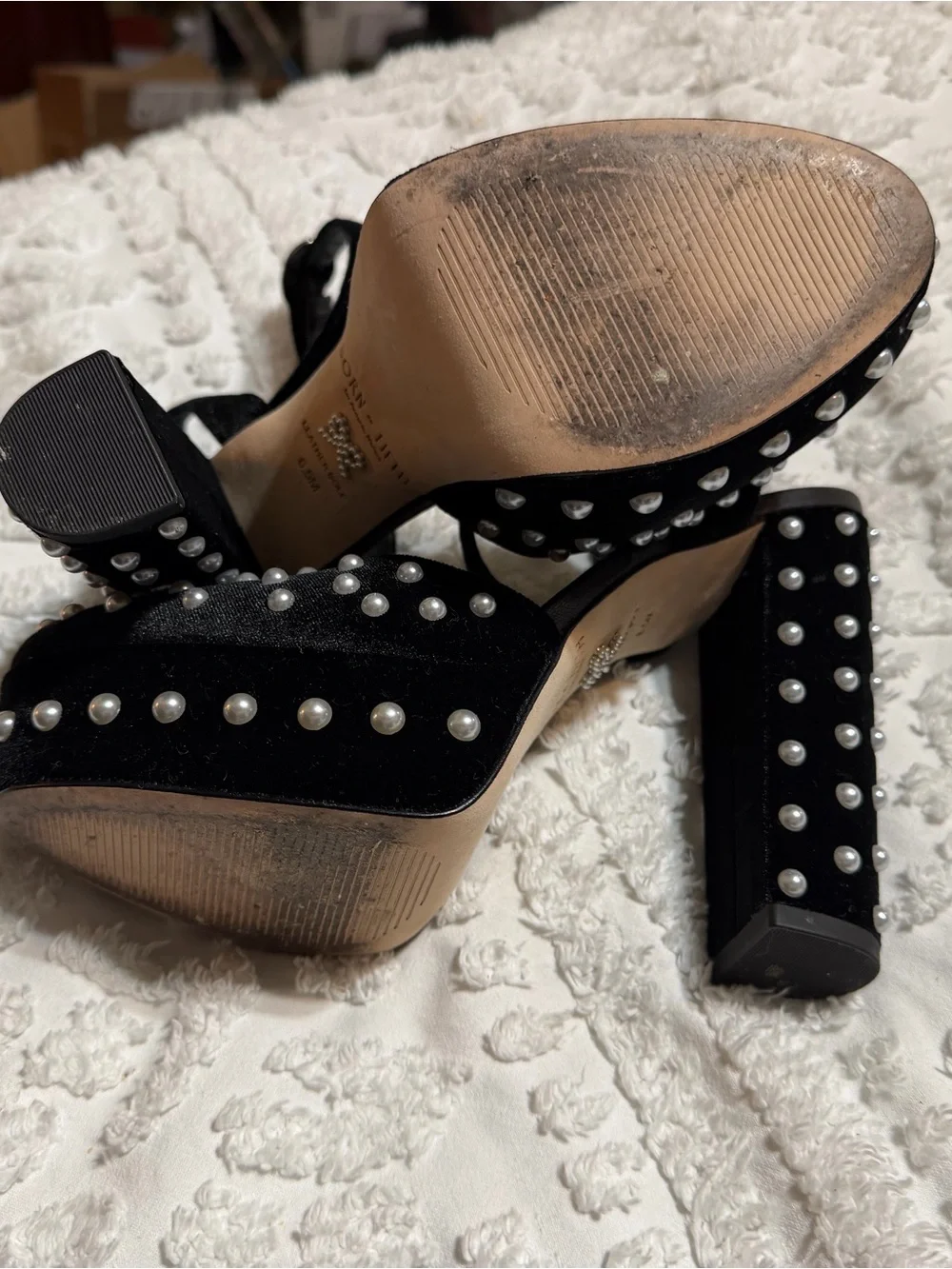 ANTONIO MELANI Black Pearl-Stud Platform Sandals